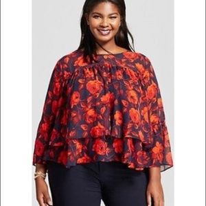 A NEW DAY FLORAL TIERED RUFFLE BLOUSE
